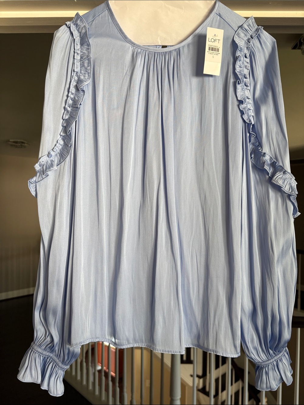LOFT Pale Blue Mixed Media Blouse